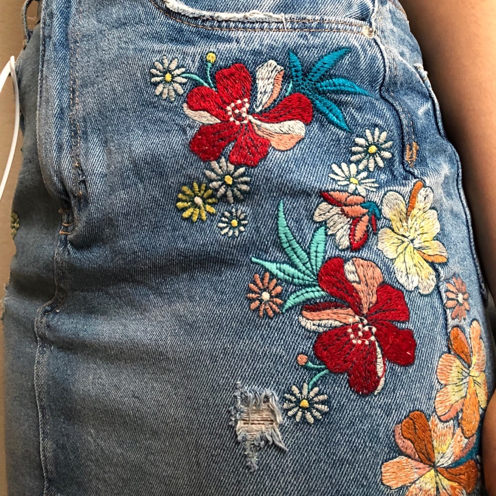 Embroidered Denim Mini Skirt